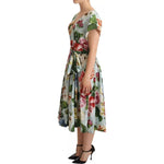 Dolce & Gabbana Green Floral Short Sleeves Cotton V-neck Dress DR281061-38