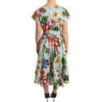 Dolce & Gabbana Green Floral Short Sleeves Cotton V-neck Dress DR281061-38