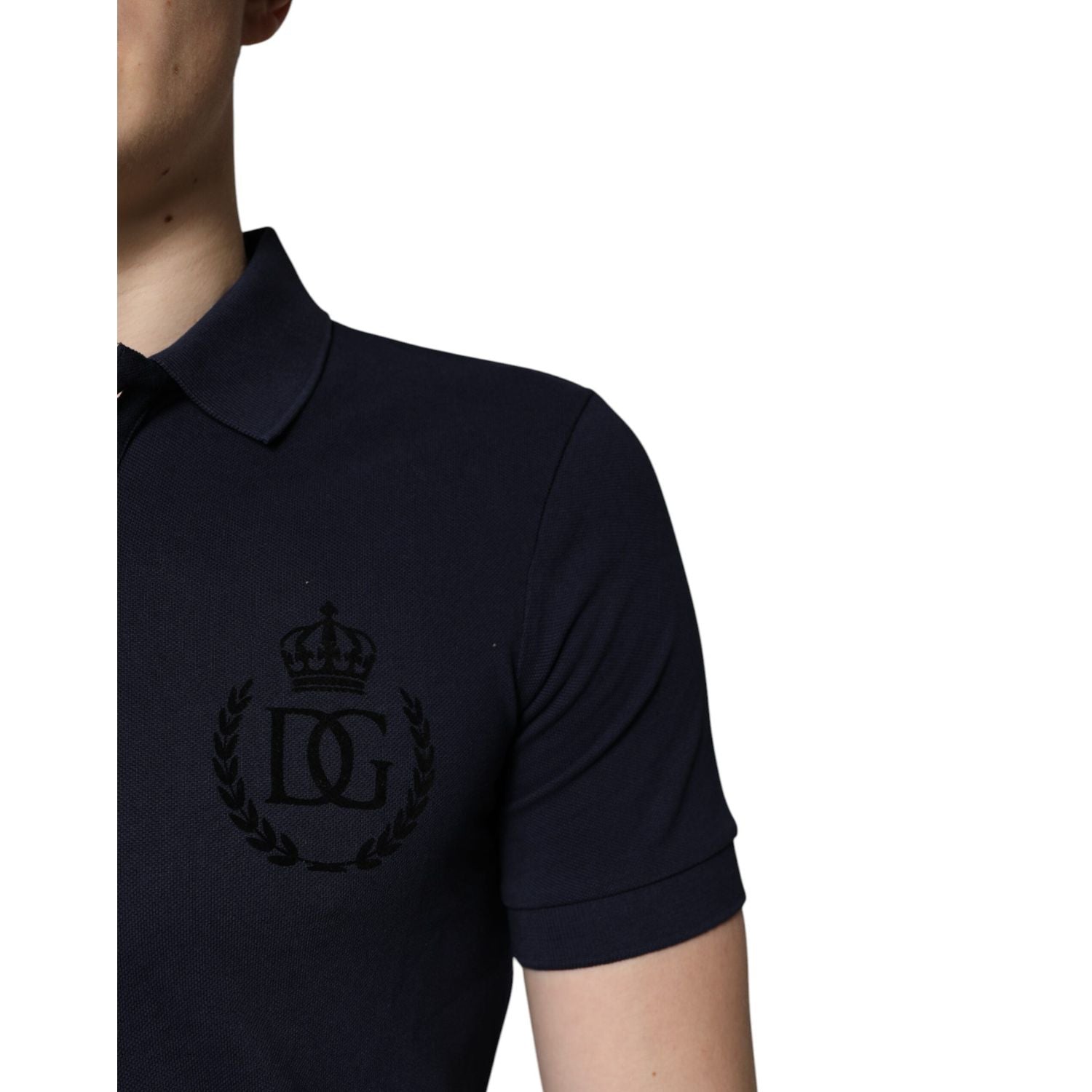 Dolce & Gabbana Dark Blue Cotton Crown Collared Polo T-shirt