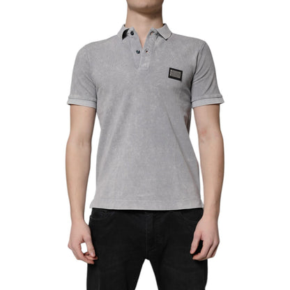 Dolce & Gabbana Gray Logo Plaque Cotton Men Polo Shirt T-shirt