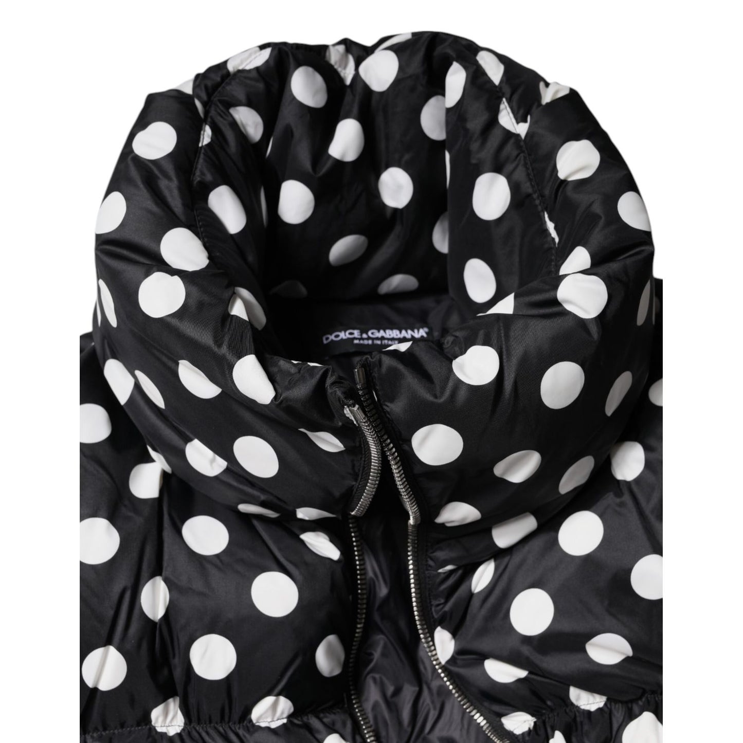 Dolce & Gabbana Black White Polka Dot Full Zip Puffer Jacket