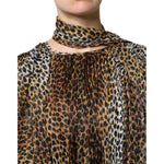 Dolce & Gabbana Brown Leopard Print Scarf Collared Chiffon Dress DR81635-38