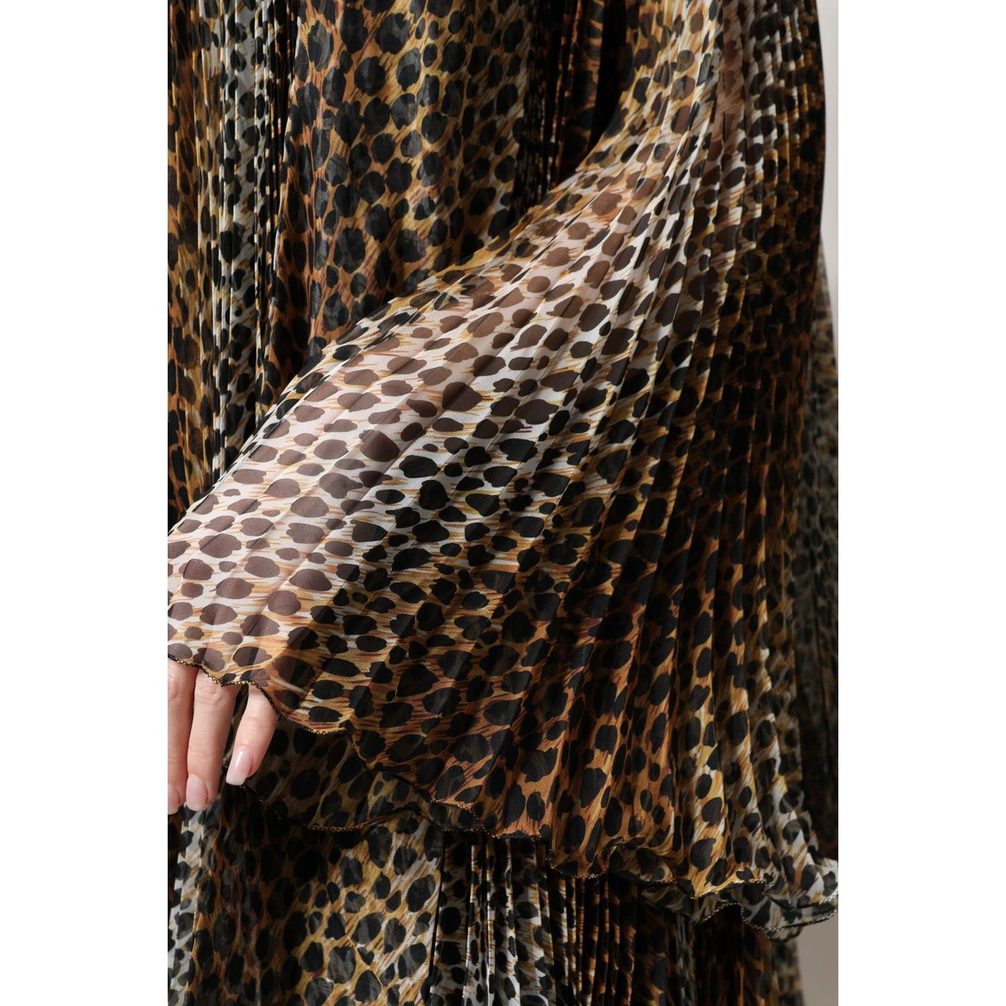 Dolce & Gabbana Brown Leopard Print Scarf Collared Chiffon Dress DR81635-38
