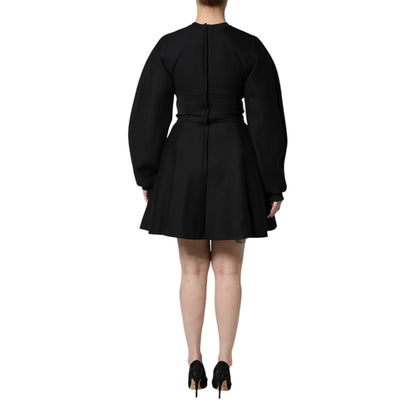 Dolce & Gabbana Black Cotton Long Sleeves A-line Mini Dress