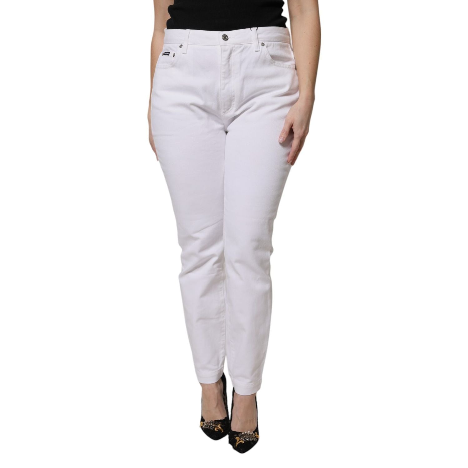 Dolce & Gabbana White Cotton Mid Waist Skinny Denim Jeans