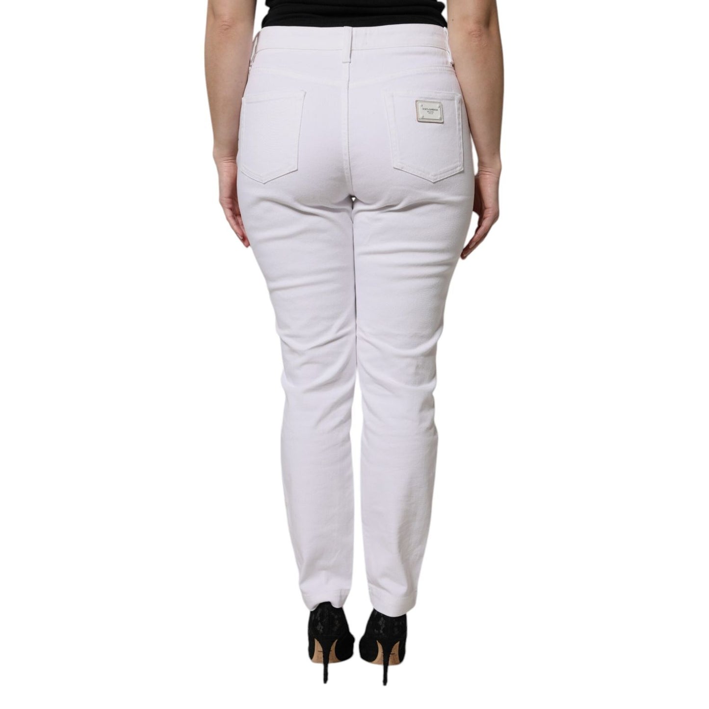 Dolce & Gabbana White Cotton Mid Waist Skinny Denim Jeans