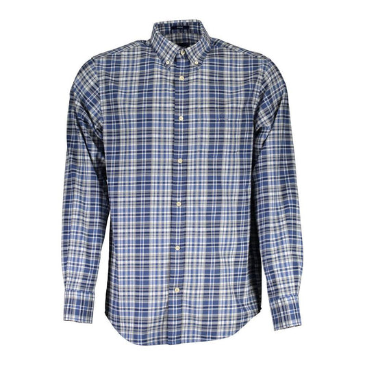 Gant Blue Cotton Men Shirt Gant Light Slate Gray