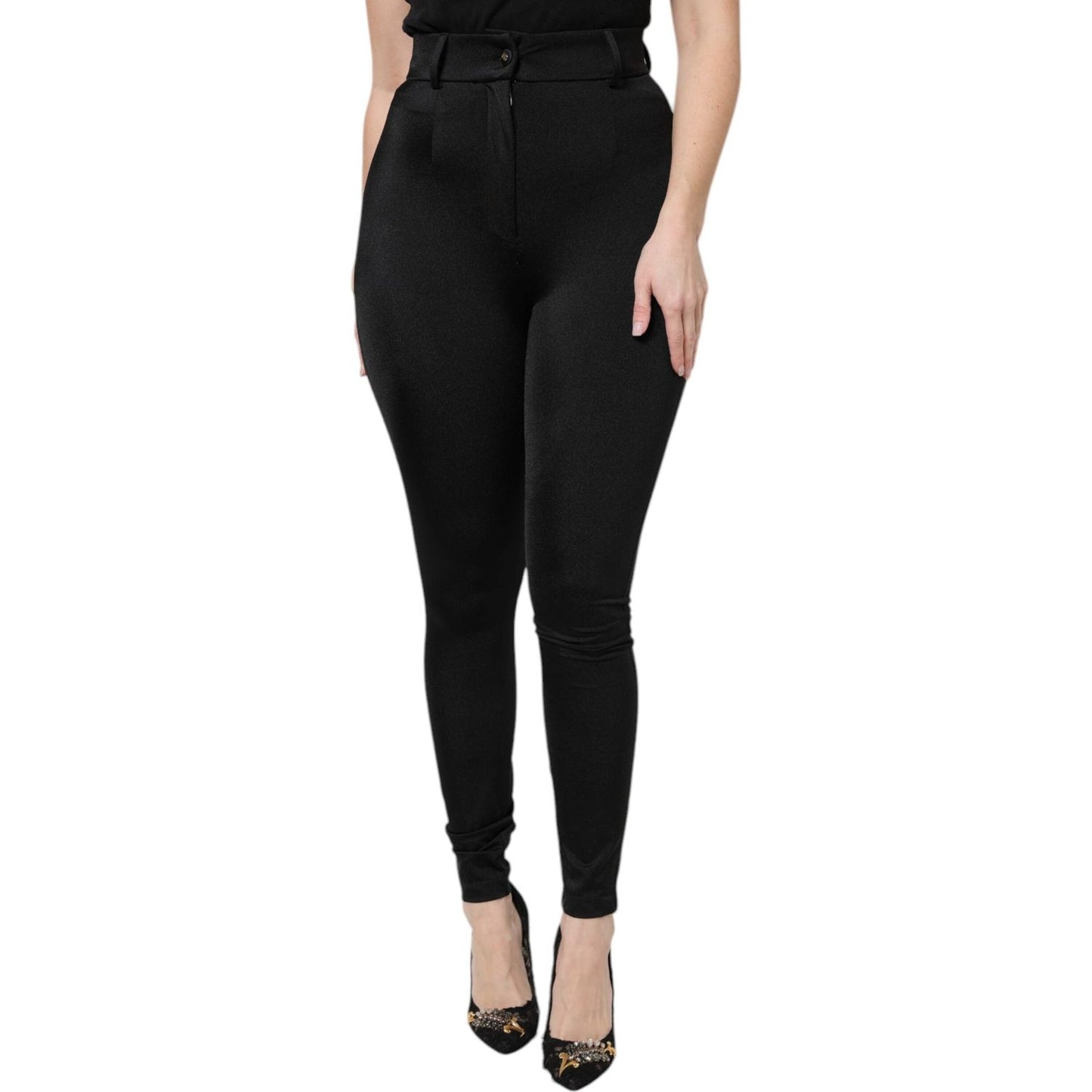 Dolce & Gabbana Black Nylon High Waist Slim Fit Pants