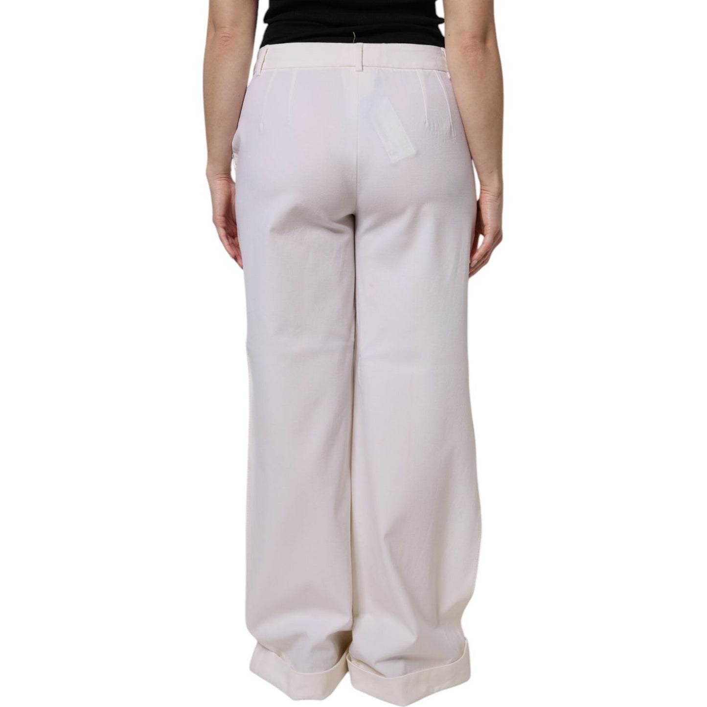 Dolce & Gabbana White Wool Mid Waist Wide Leg Pants PAN76146-46