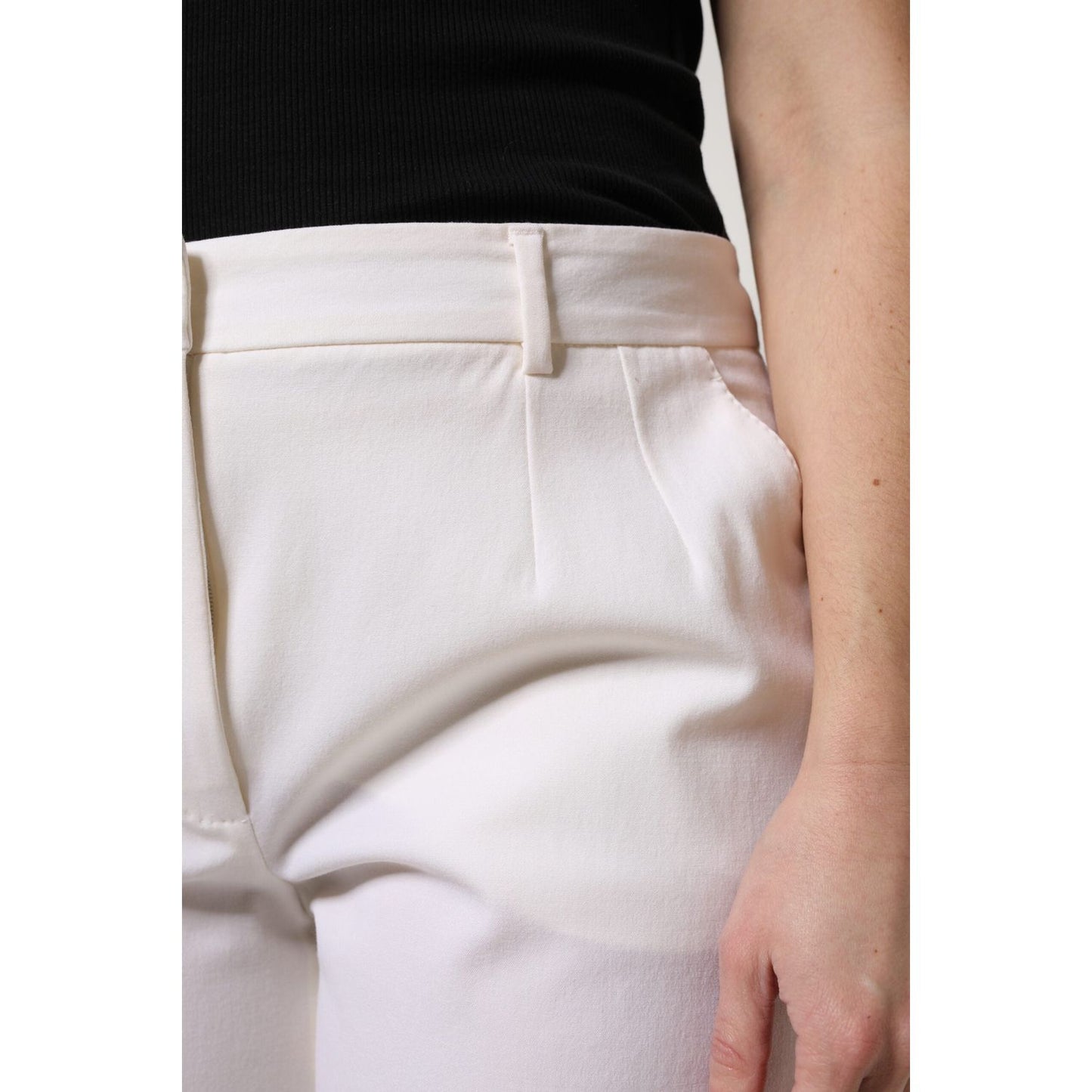 Dolce & Gabbana White Wool Mid Waist Wide Leg Pants PAN76146-46