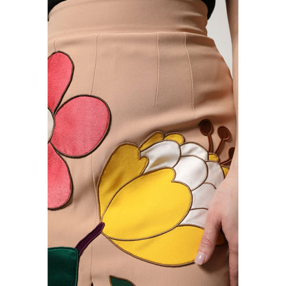 Dolce & Gabbana Beige Floral High Waist Pencil Cut Skirt