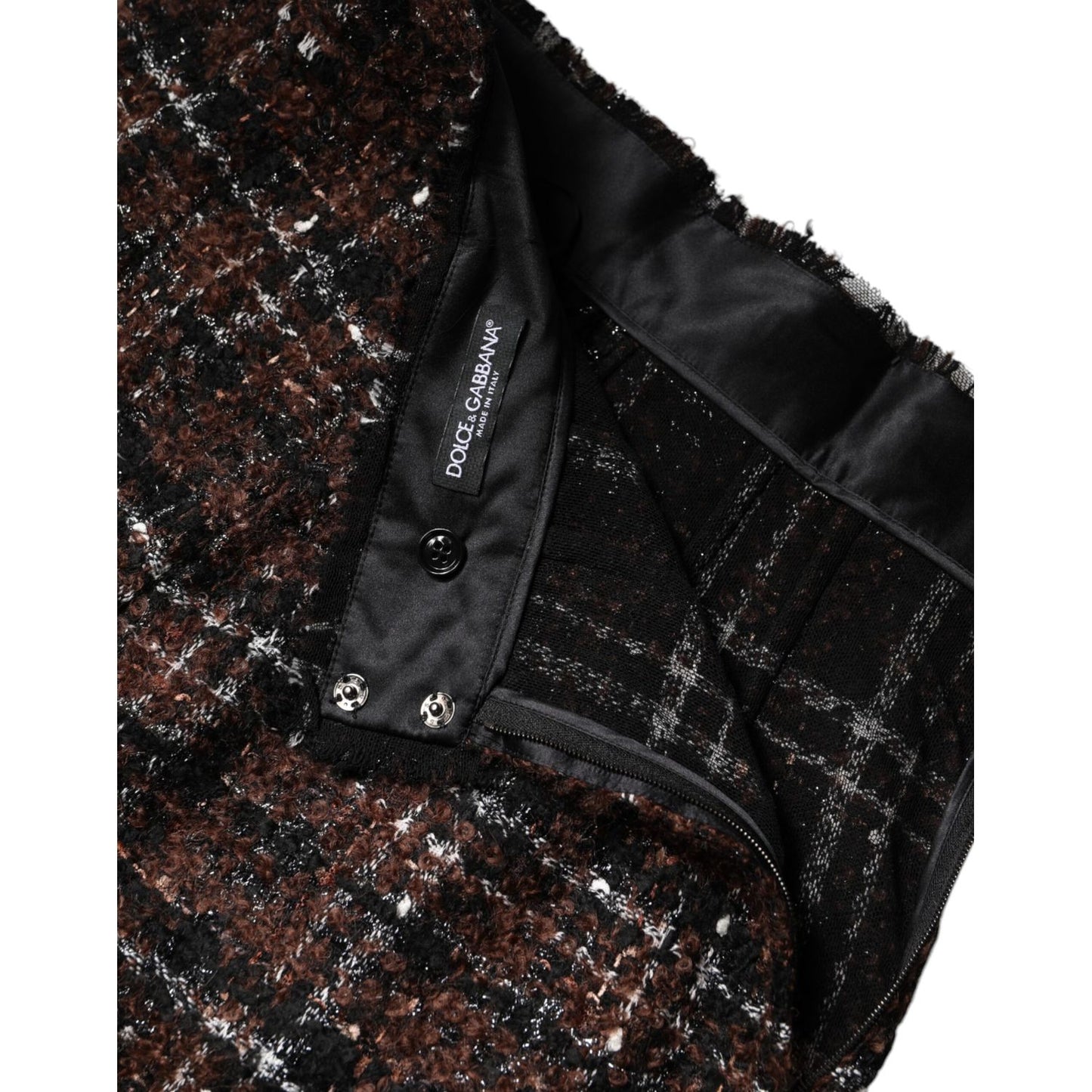 Dolce & Gabbana Multicolor High Waist Tartan Tweed Pencil Cut Skirt