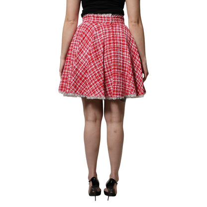Dolce & Gabbana Red White High Waist A-line Above Knee Skirt