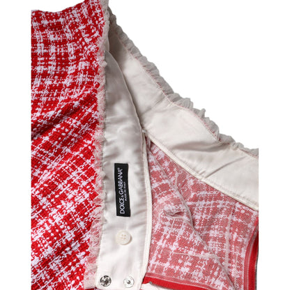 Dolce & Gabbana Red White High Waist A-line Above Knee Skirt