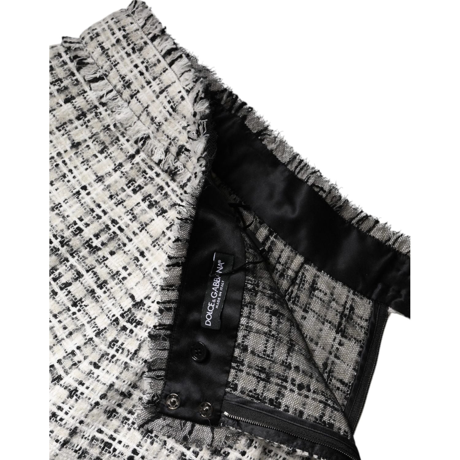 Dolce & Gabbana White Black High Waist Tartan Tweed Mini Skirt
