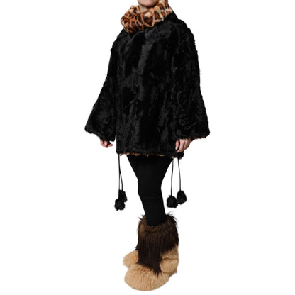 Dolce & Gabbana Black Lamb Fur Short Women Coat Jacket