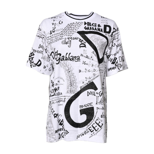 Dolce & Gabbana White Graffiti Print Cotton Crew Neck T-shirt