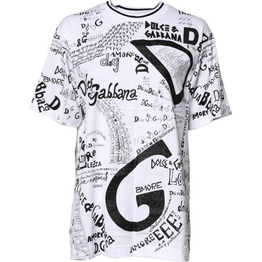Dolce & Gabbana White Graffiti Print Cotton Crew Neck T-shirt TSH8115-46