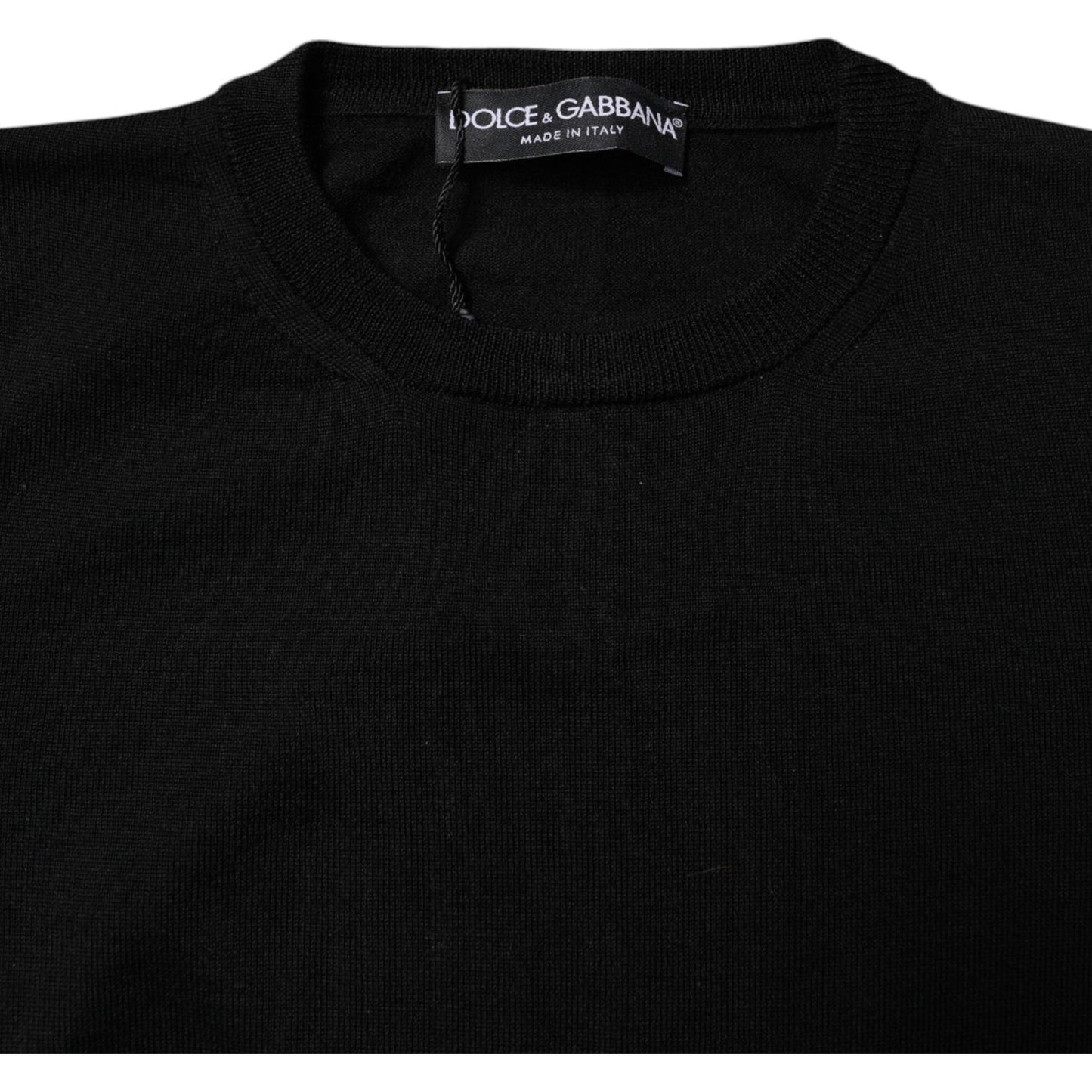 Dolce & Gabbana Black Wool Knit Crew Neck Pullover Sweater