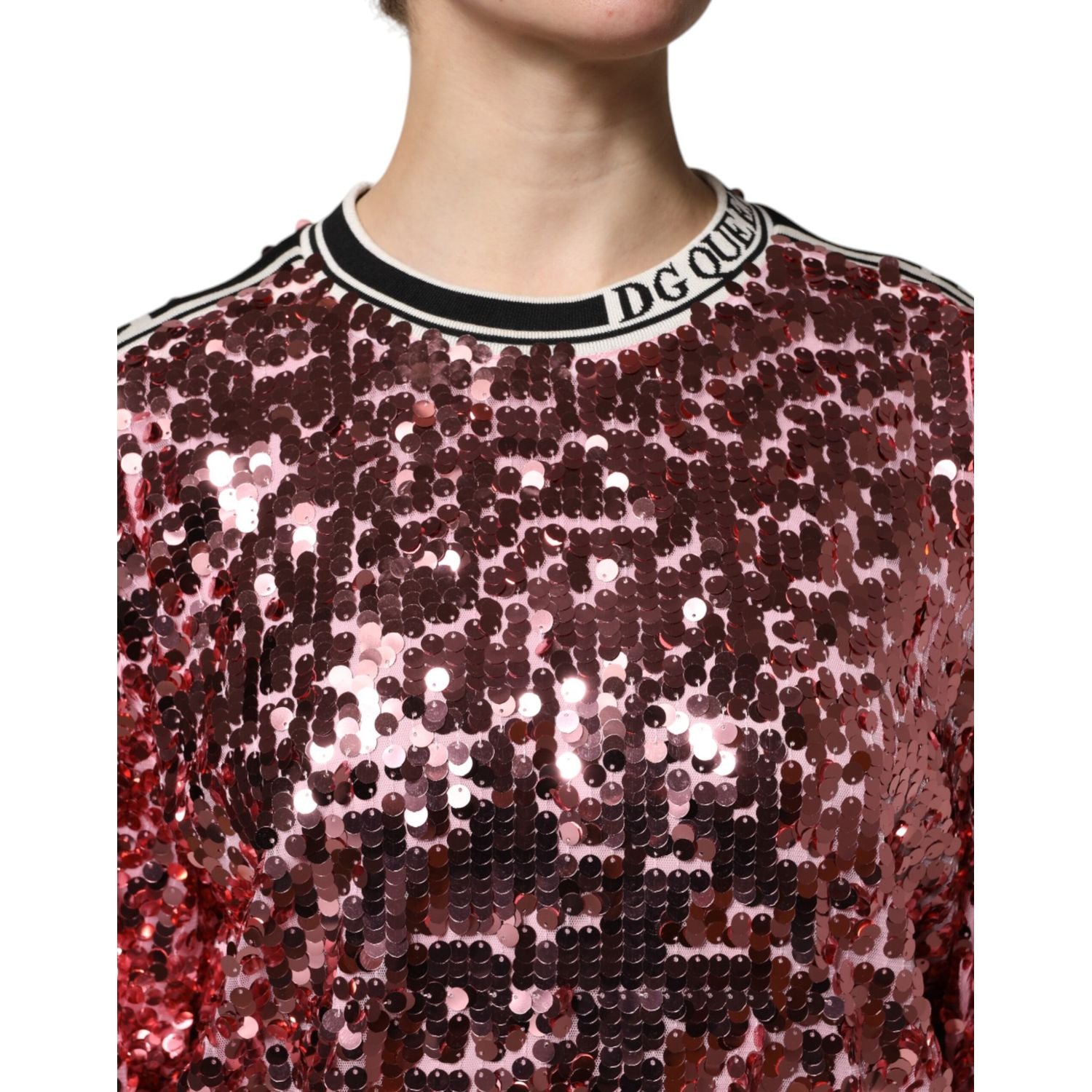 Dolce & Gabbana Pink DG Queen Sequin Pullover Sweater