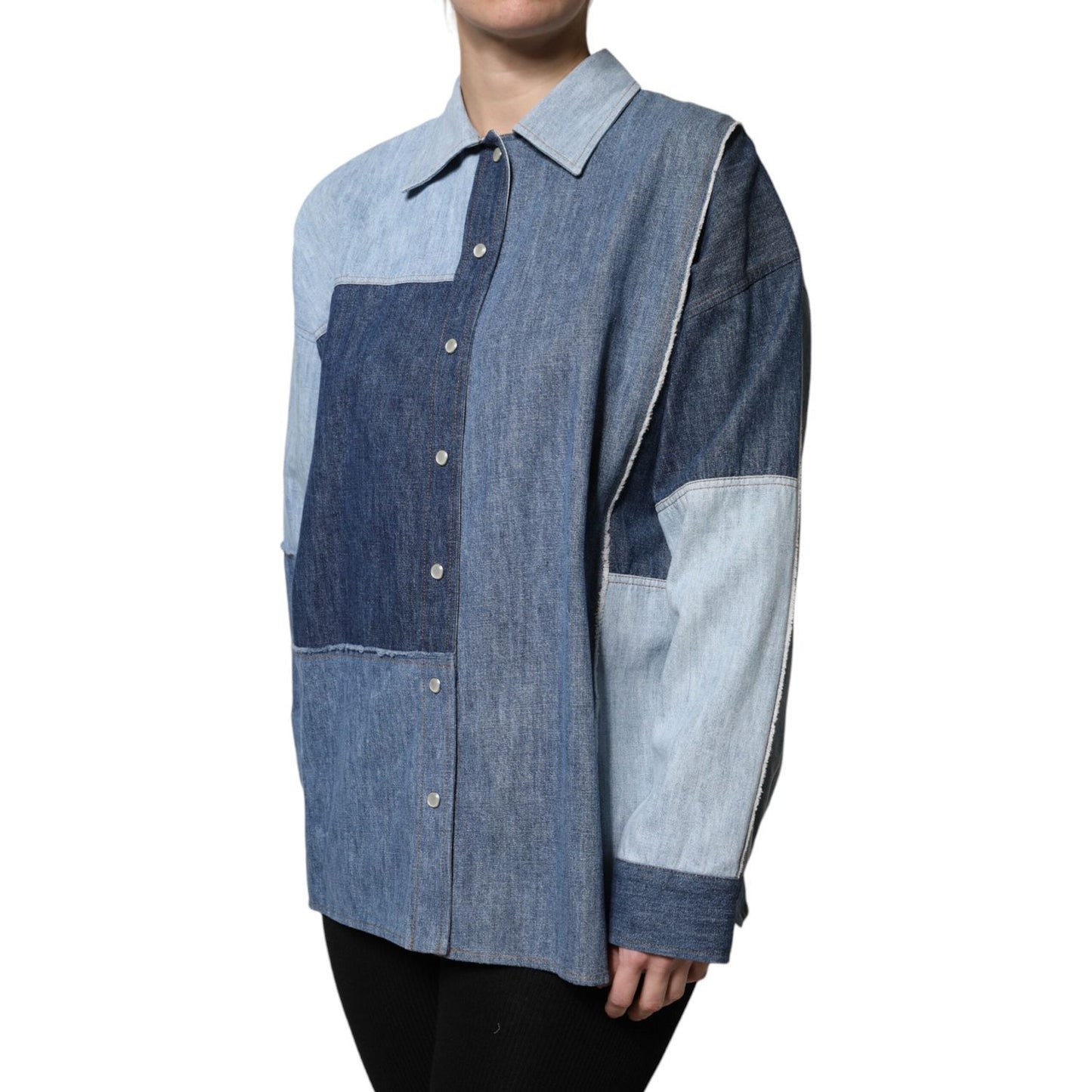 Dolce & Gabbana Blue Cotton Button Up Collared Long Sleeve Top TSH90106-38