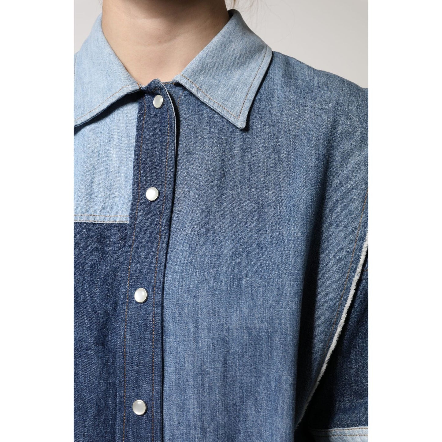 Dolce & Gabbana Blue Cotton Button Up Collared Long Sleeve Top TSH90106-38