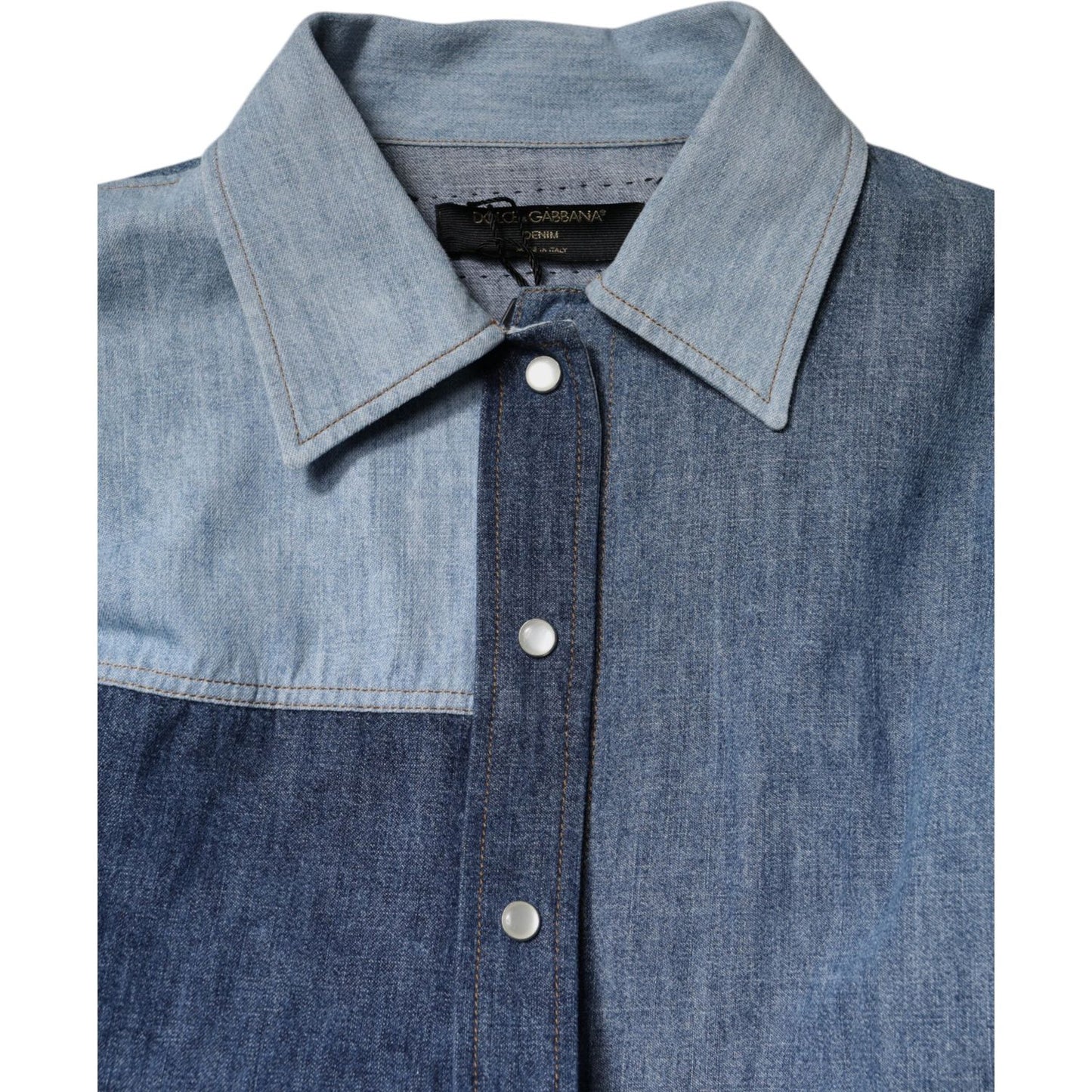 Dolce & Gabbana Blue Cotton Button Up Collared Long Sleeve Top TSH90106-38