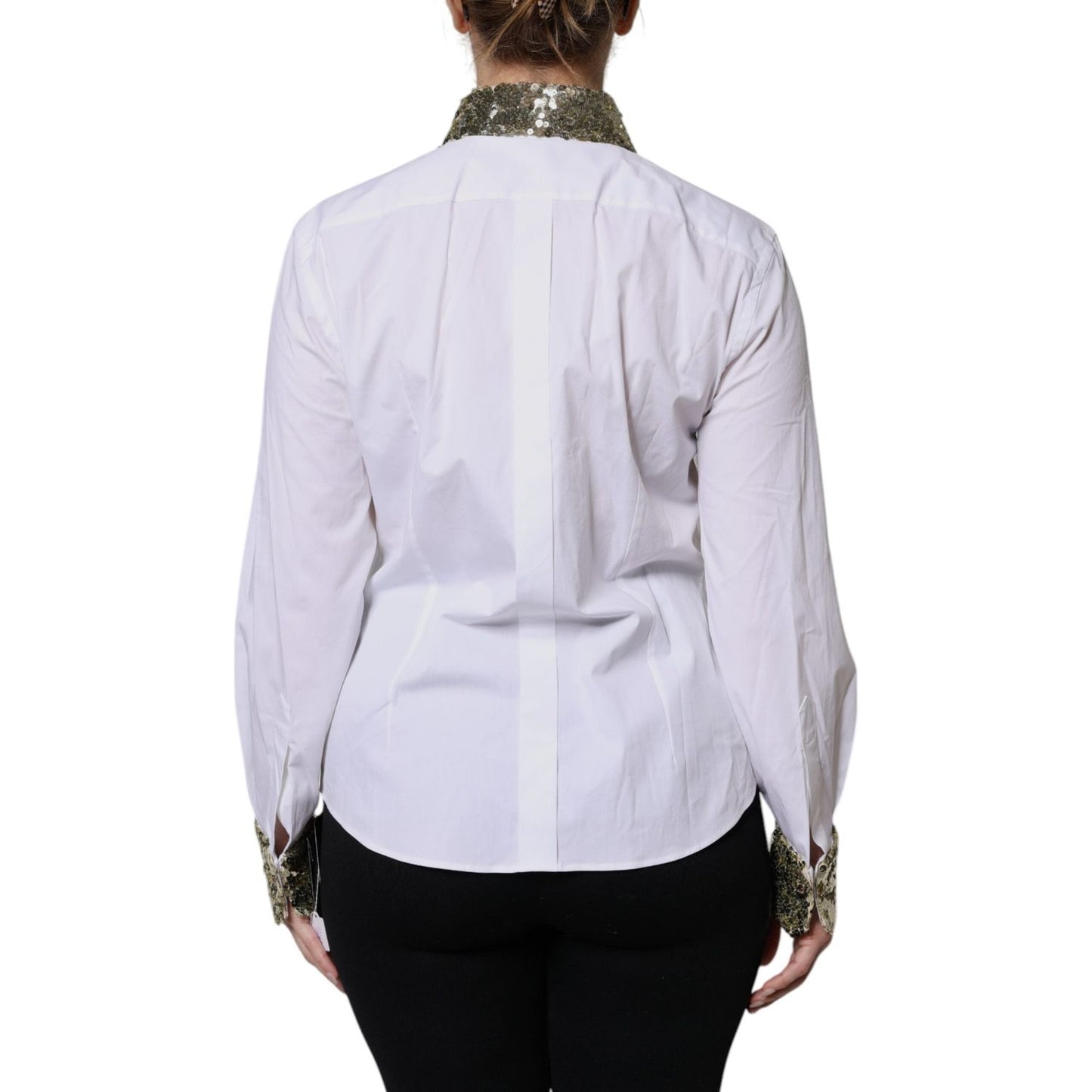 Dolce & Gabbana White Cotton Long Sleeves Sequin Shirt Top TSH90159-40