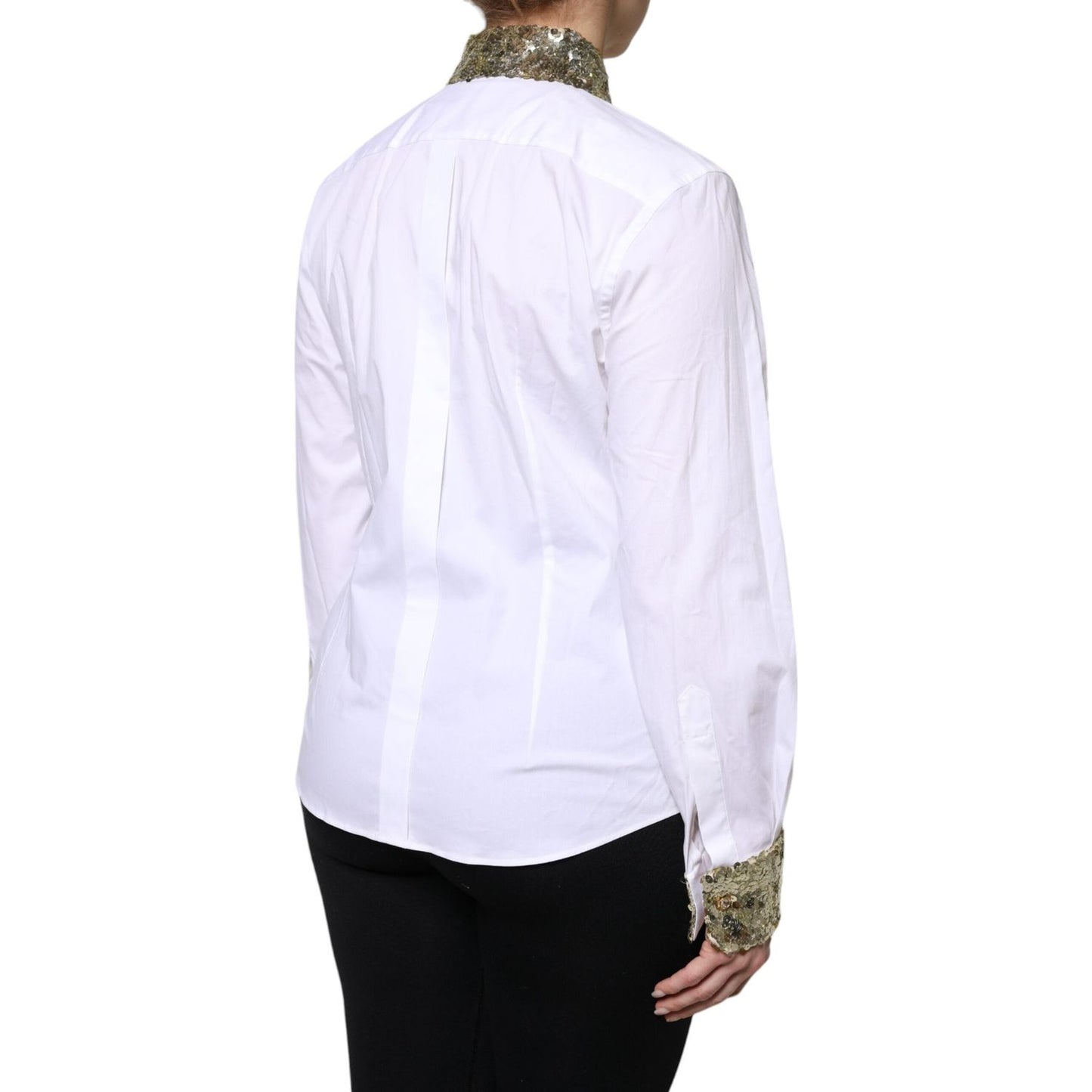 Dolce & Gabbana White Cotton Long Sleeves Sequin Shirt Top TSH90159-40