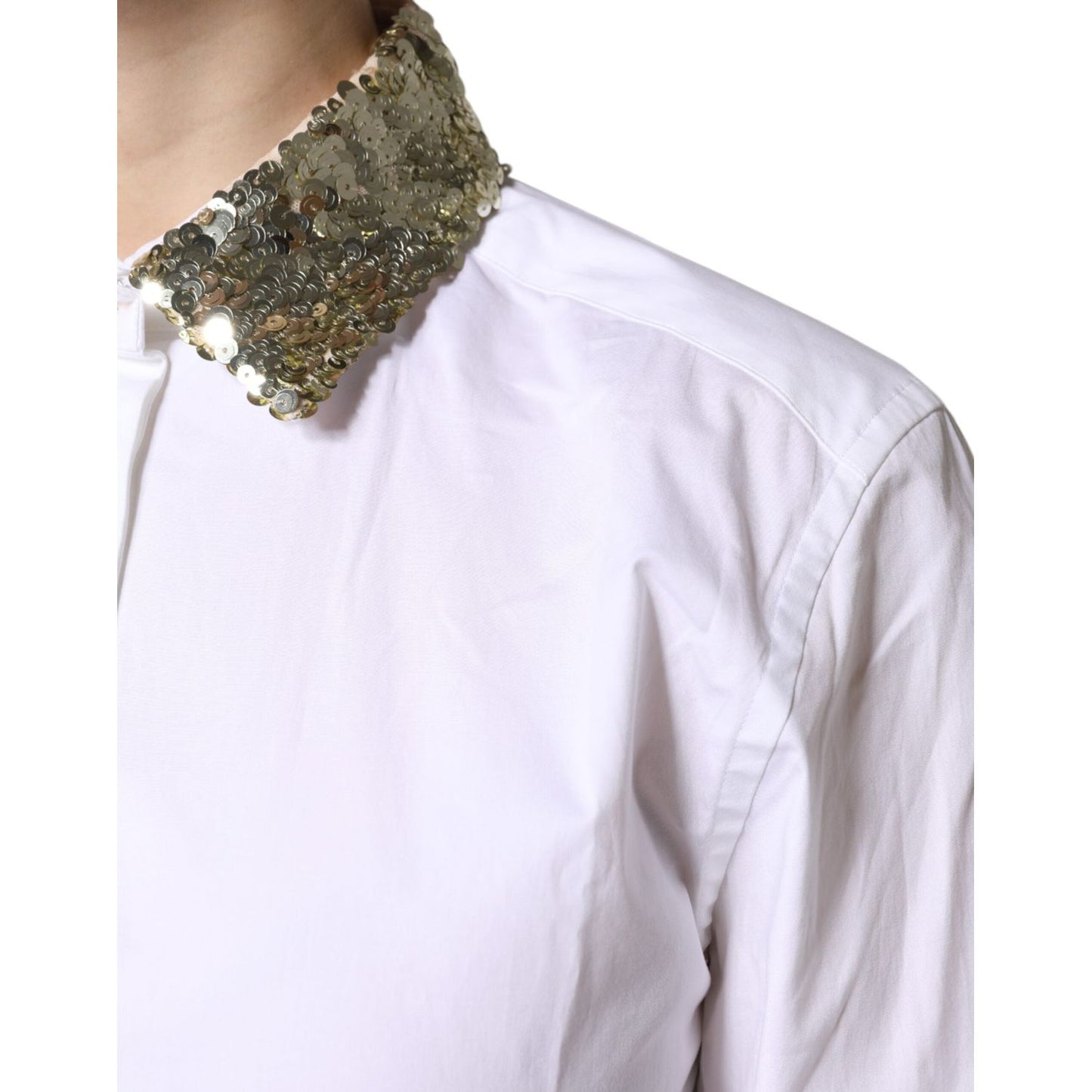 Dolce & Gabbana White Cotton Long Sleeves Sequin Shirt Top TSH90159-40