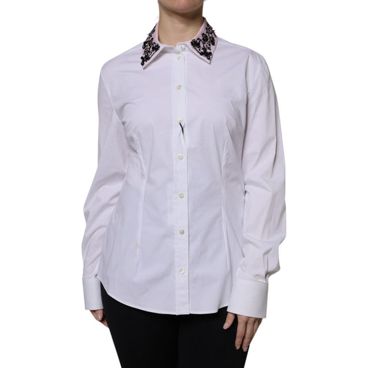 Dolce & Gabbana White Embellished Collared Dress Shirt Top TSH878639-48