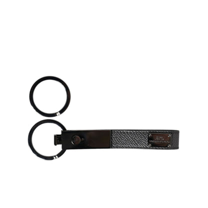 Dolce & Gabbana Brown Leather DG Plaque Double Keyring Holder Keychain