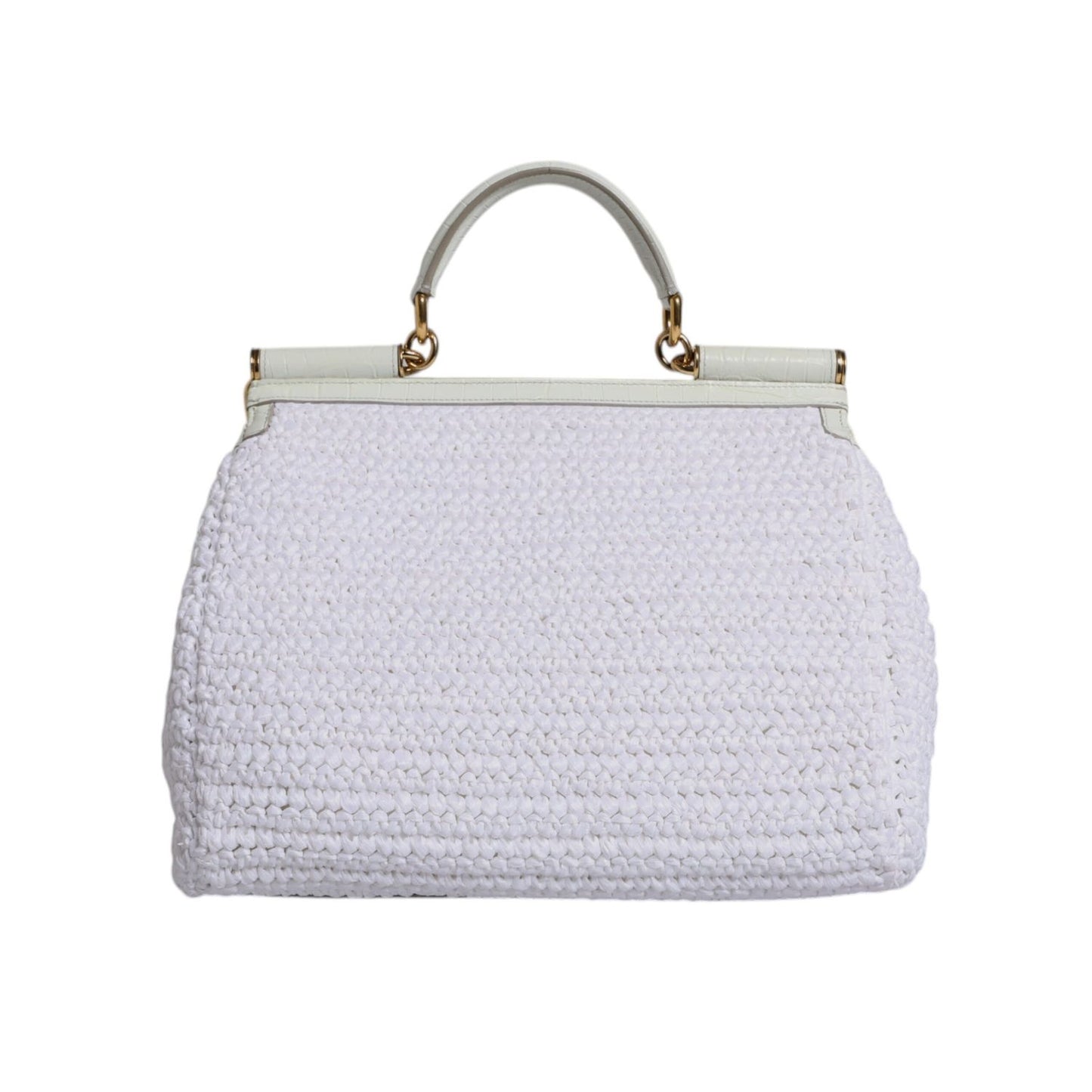 Dolce & Gabbana White Rafia Leather Top Handle Crossbody Bag