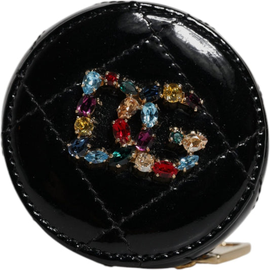 Dolce & Gabbana Black Lamb Leather DG Crystal Round Coin Purse Wallet BAG4270