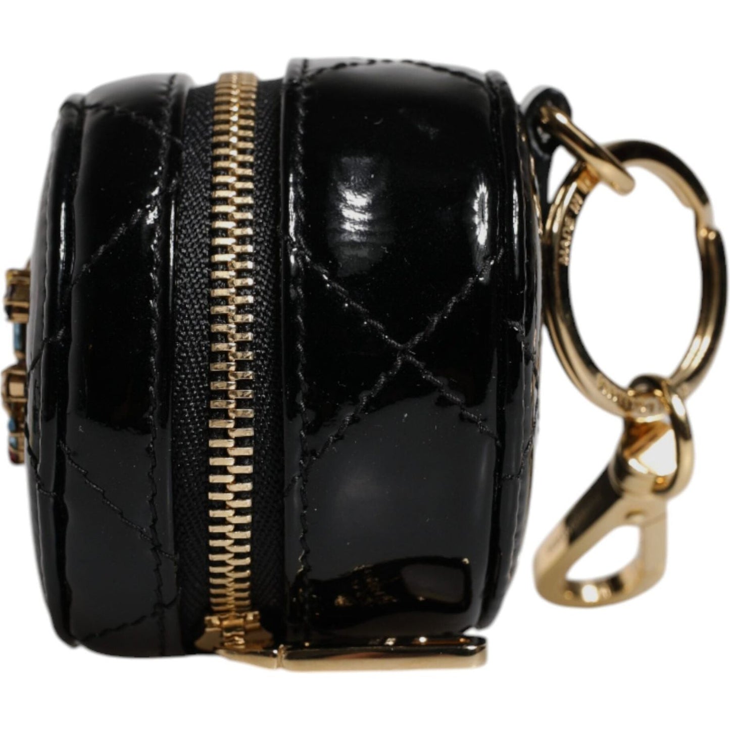 Dolce & Gabbana Black Lamb Leather DG Crystal Round Coin Purse Wallet BAG4270