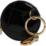 Dolce & Gabbana Black Lamb Leather DG Crystal Round Coin Purse Wallet BAG4270