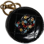 Dolce & Gabbana Black Lamb Leather DG Crystal Round Coin Purse Wallet BAG4270