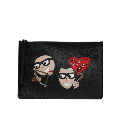 Dolce & Gabbana Black #DGFamily Embellished Leather Clutch Bag