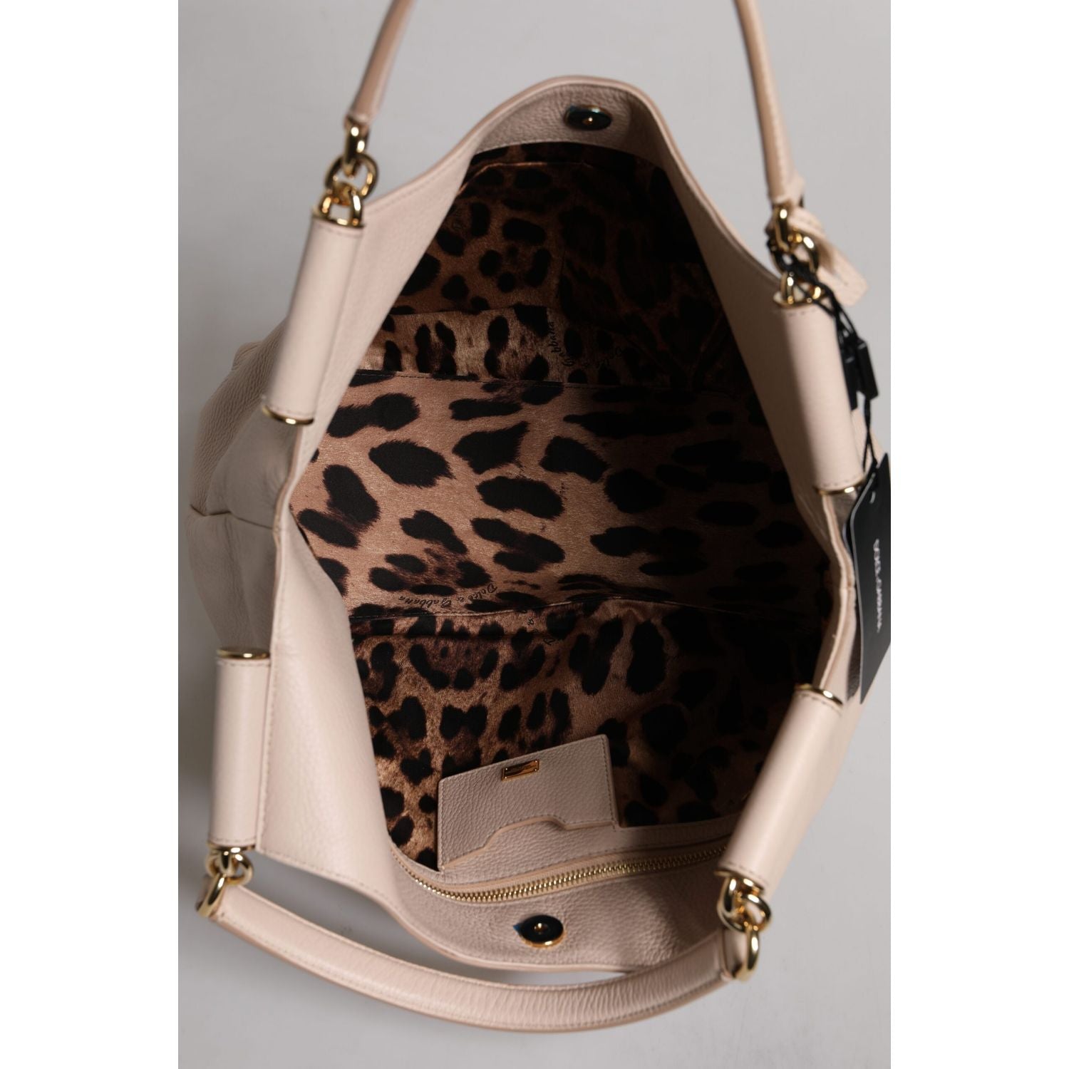 Dolce & Gabbana Light Pink Deer Leather Logo Plaque Tote Top Handle Bag