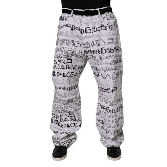 Dolce & Gabbana White Logo Print Straight Men Denim Jeans