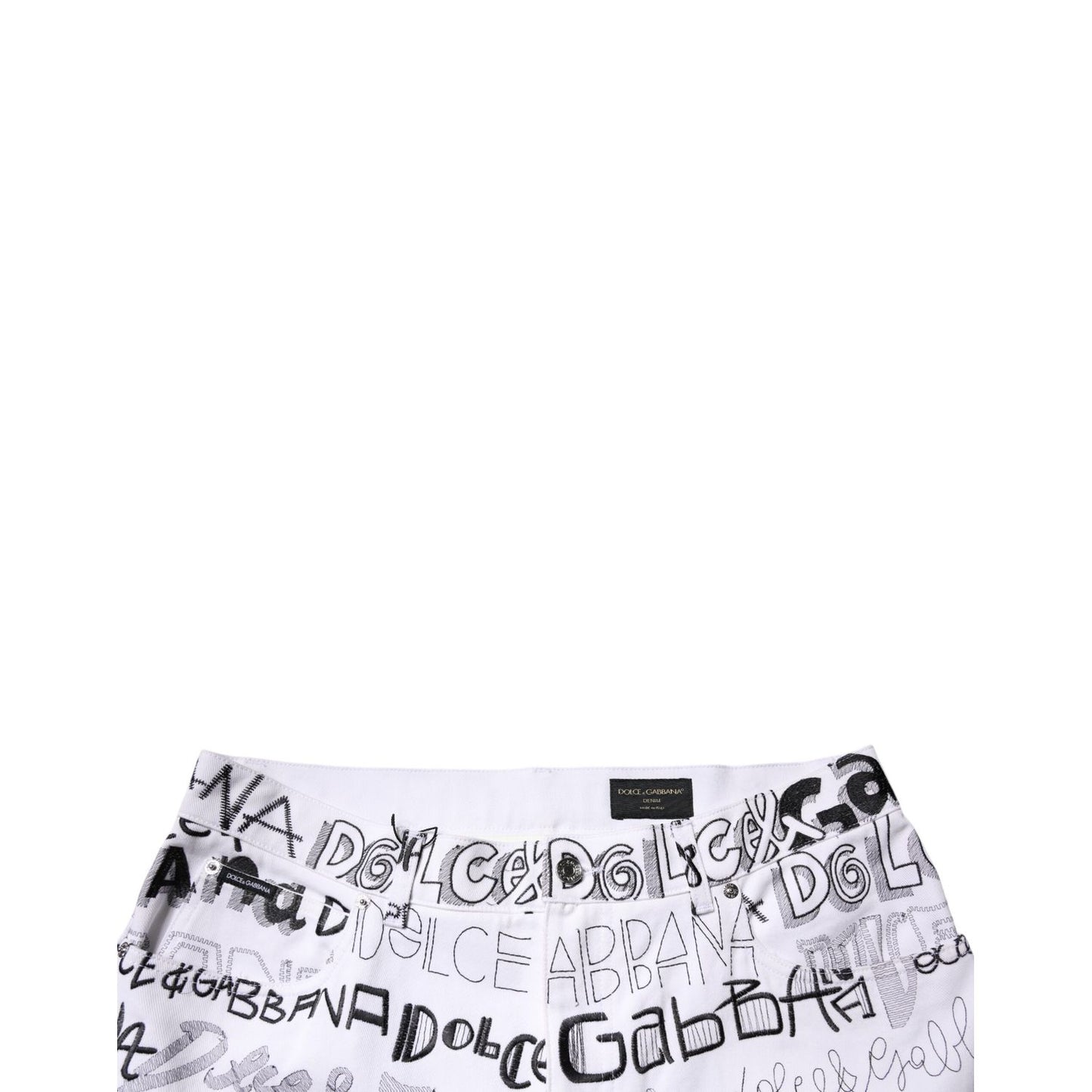 Dolce & Gabbana White Logo Print Straight Men Denim Jeans