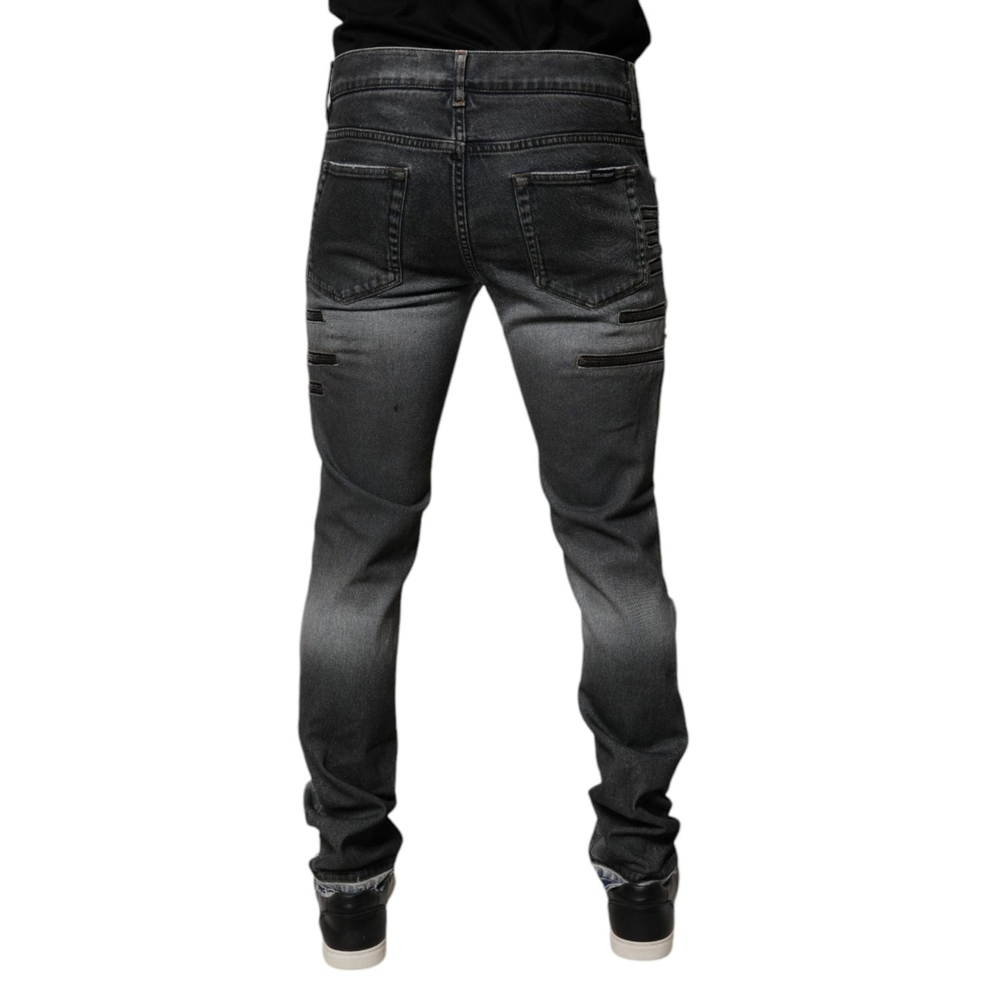 Dolce & Gabbana Dark Gray Tattered Cotton Skinny Denim Jeans