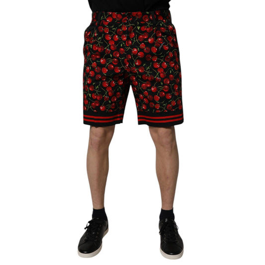 Dolce & Gabbana Black Red Cherry Print Bermuda Cotton Shorts