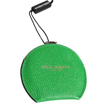 Dolce & Gabbana Green Calfskin Leather Round Logo Hand Mirror Holder