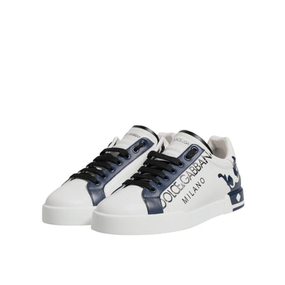 Dolce & Gabbana White Blue Crown Low Top Men Sneakers Shoes