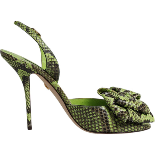 Dolce & Gabbana Green Python Leather Heels Sandals Shoes LA12554-35.5