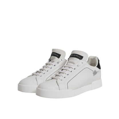 Dolce & Gabbana White Black Leather Low Top Sneakers Shoes