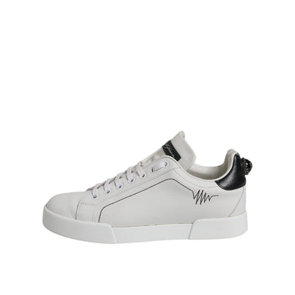 Dolce & Gabbana White Black Leather Low Top Sneakers Shoes