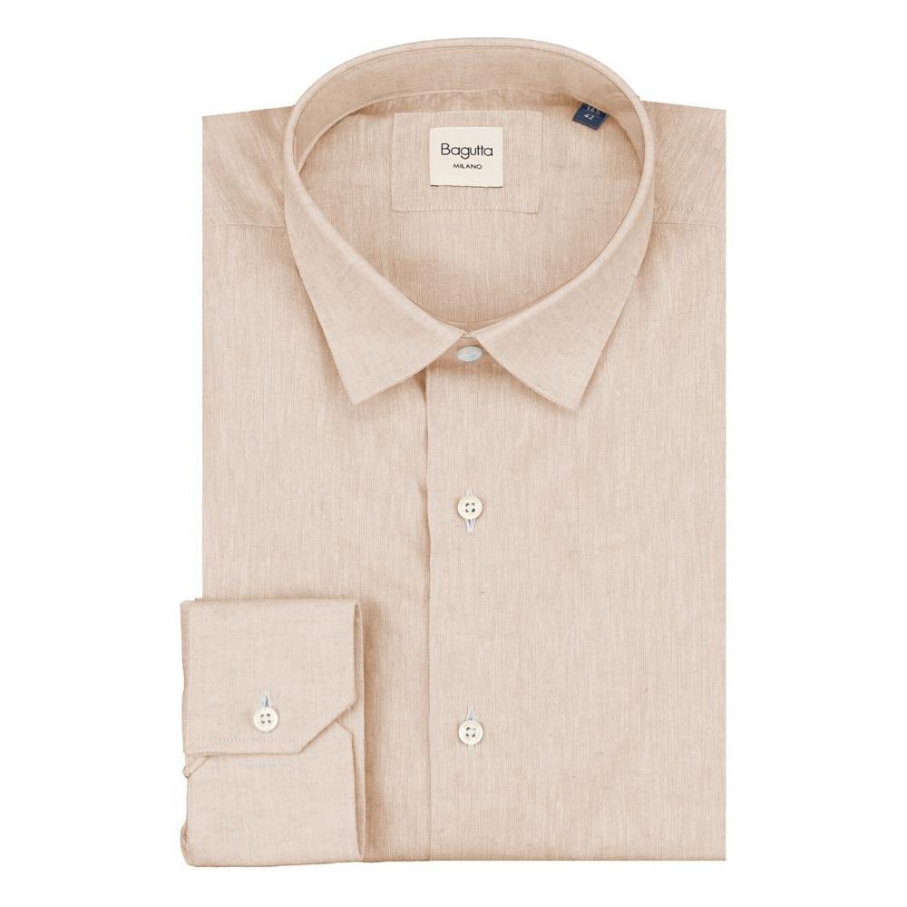 Bagutta Beige Linen Men Shirt BA-15224-IT40 | M