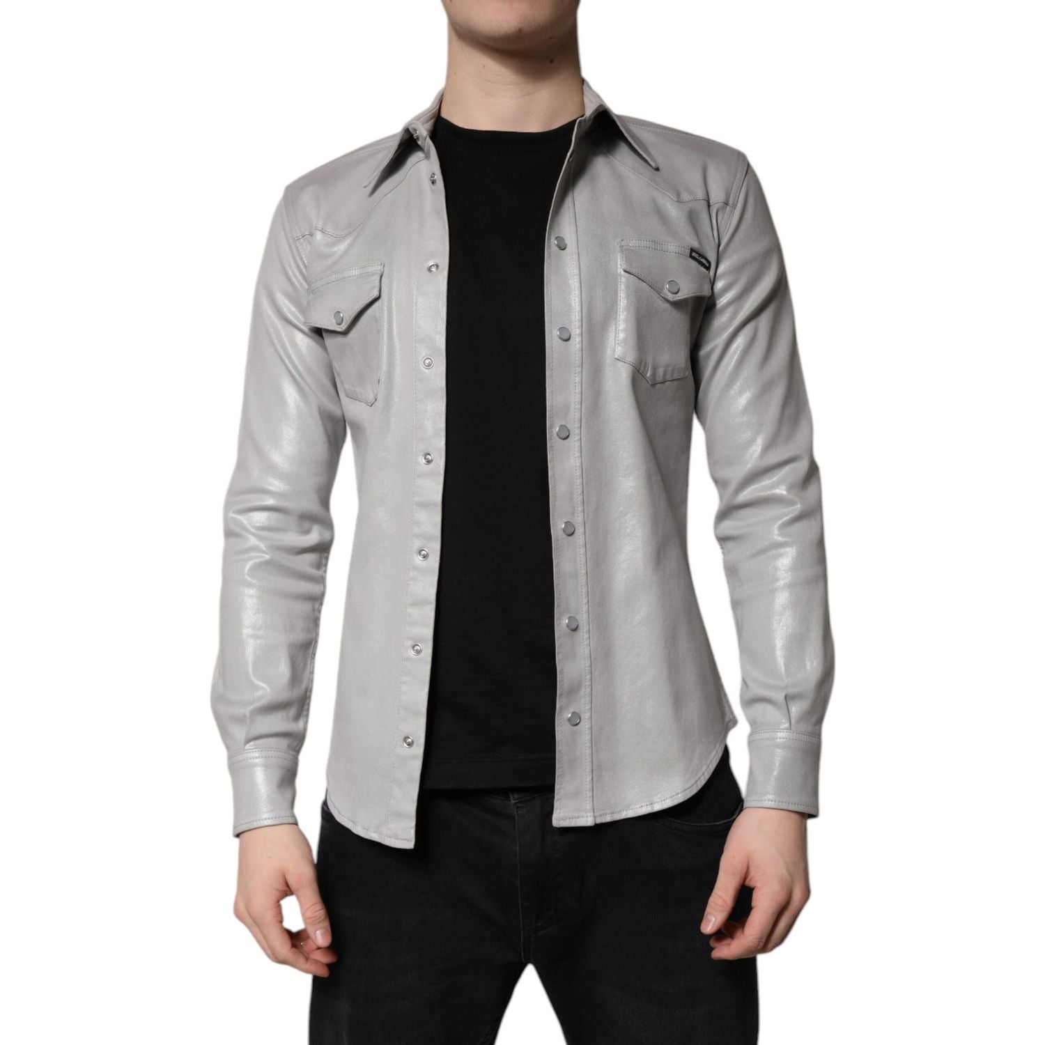 Dolce & Gabbana Metallic Gray Cotton Button Down Shirt